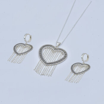 Gümüş Zincir Sallantılı Kolye, Küpe - Kamer Gümüş