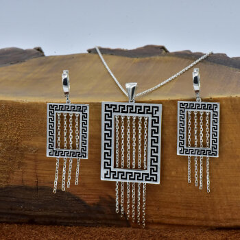 Gümüş Zincir Sallantılı Kolye, Küpe - 5