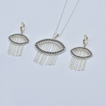 Gümüş Zincir Sallantılı Kolye, Küpe - 3