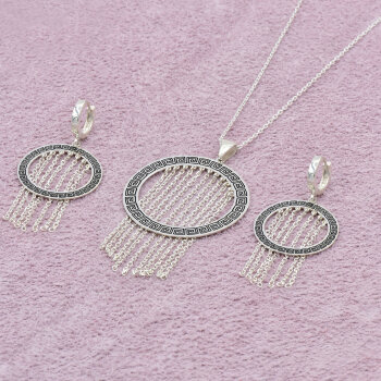 Gümüş Zincir Sallantılı Kolye, Küpe - 6