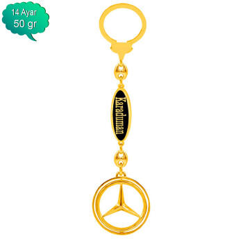 14 Ayar Altın Mercedes Logolu İsimli Anahtarlık - Kamer Gümüş