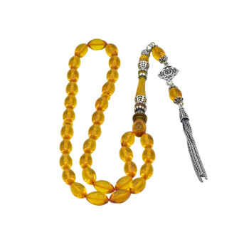 Nakkaş İmame İşlemeli Ateş Kehribar Tesbih - Kamer Gümüş